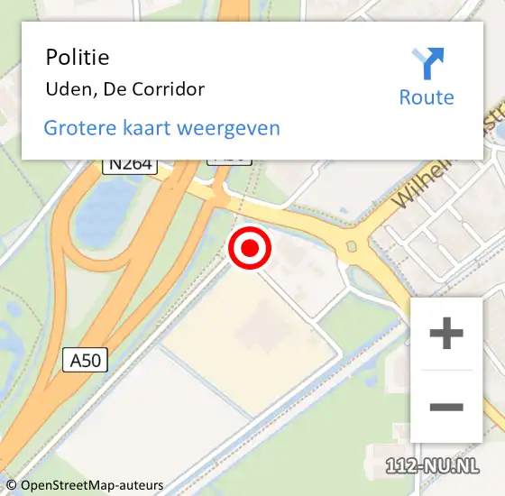 Locatie op kaart van de 112 melding: Politie Uden, De Corridor op 8 mei 2022 00:53