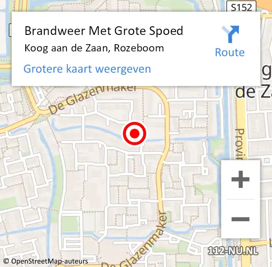 Locatie op kaart van de 112 melding: Brandweer Met Grote Spoed Naar Koog aan de Zaan, Rozeboom op 8 mei 2022 01:01