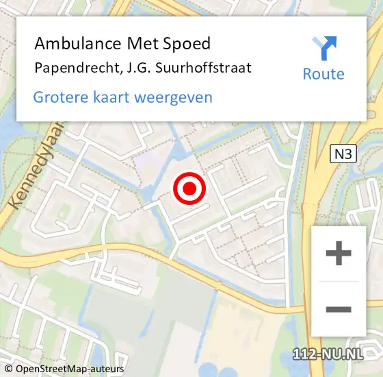 Locatie op kaart van de 112 melding: Ambulance Met Spoed Naar Papendrecht, J.G. Suurhoffstraat op 8 mei 2022 01:12