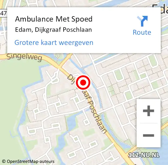 Locatie op kaart van de 112 melding: Ambulance Met Spoed Naar Edam, Dijkgraaf Poschlaan op 8 mei 2022 01:27