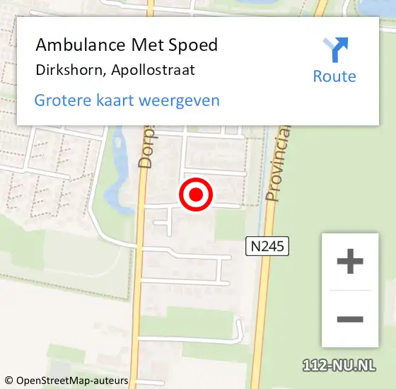 Locatie op kaart van de 112 melding: Ambulance Met Spoed Naar Dirkshorn, Apollostraat op 8 mei 2022 01:40