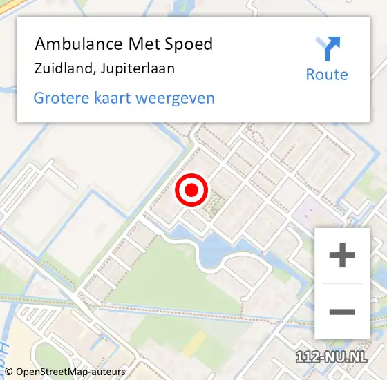 Locatie op kaart van de 112 melding: Ambulance Met Spoed Naar Zuidland, Jupiterlaan op 8 mei 2022 02:19