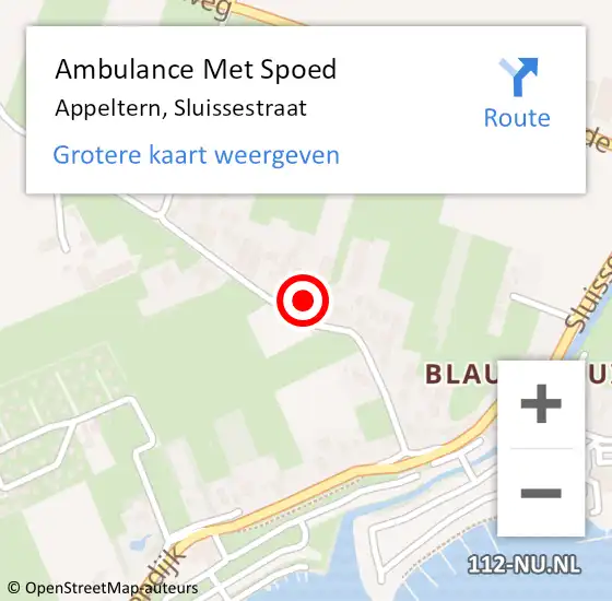 Locatie op kaart van de 112 melding: Ambulance Met Spoed Naar Appeltern, Sluissestraat op 8 mei 2022 02:56