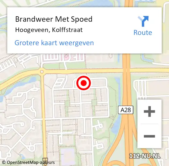 Locatie op kaart van de 112 melding: Brandweer Met Spoed Naar Hoogeveen, Kolffstraat op 16 juli 2014 17:55