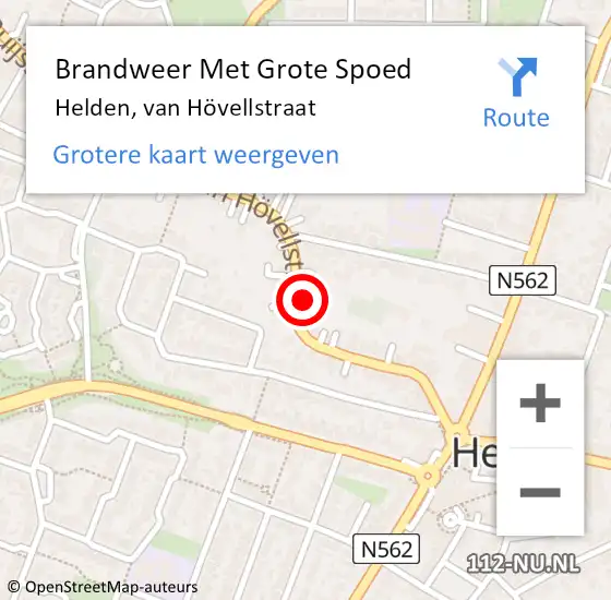 Locatie op kaart van de 112 melding: Brandweer Met Grote Spoed Naar Helden, van Hövellstraat op 8 mei 2022 03:36