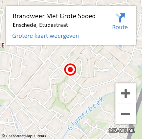 Locatie op kaart van de 112 melding: Brandweer Met Grote Spoed Naar Enschede, Etudestraat op 8 mei 2022 03:51