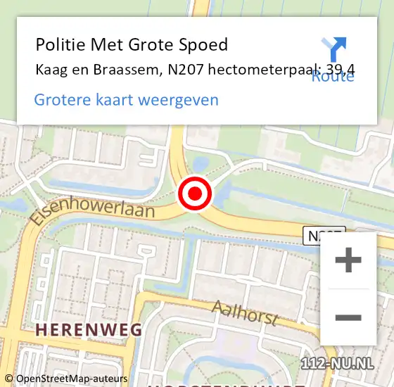 Locatie op kaart van de 112 melding: Politie Met Grote Spoed Naar Kaag en Braassem, N207 hectometerpaal: 39,4 op 8 mei 2022 04:00