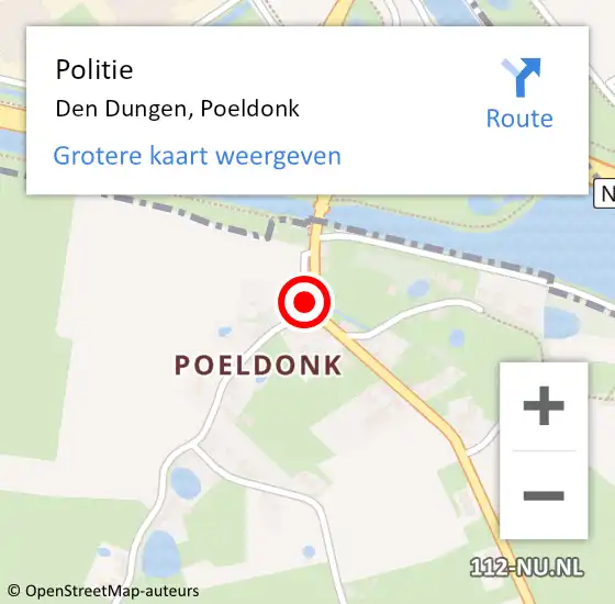 Locatie op kaart van de 112 melding: Politie Den Dungen, Poeldonk op 8 mei 2022 05:27