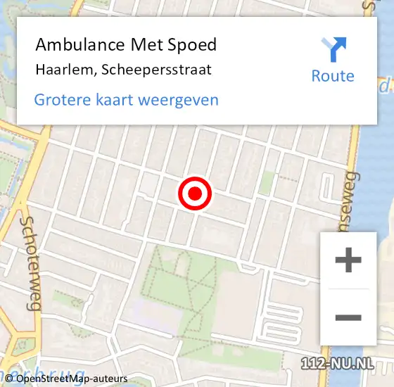 Locatie op kaart van de 112 melding: Ambulance Met Spoed Naar Haarlem, Scheepersstraat op 8 mei 2022 05:44