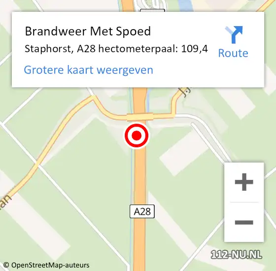 Locatie op kaart van de 112 melding: Brandweer Met Spoed Naar Staphorst, A28 hectometerpaal: 109,4 op 8 mei 2022 05:54