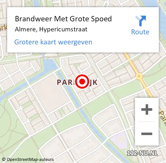 Locatie op kaart van de 112 melding: Brandweer Met Grote Spoed Naar Almere, Hypericumstraat op 8 mei 2022 06:02