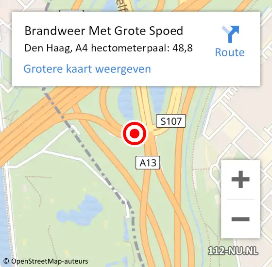 Locatie op kaart van de 112 melding: Brandweer Met Grote Spoed Naar Den Haag, A4 hectometerpaal: 48,8 op 8 mei 2022 06:08