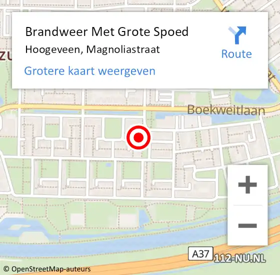 Locatie op kaart van de 112 melding: Brandweer Met Grote Spoed Naar Hoogeveen, Magnoliastraat op 8 mei 2022 06:32