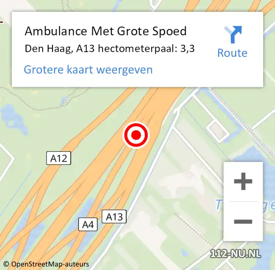 Locatie op kaart van de 112 melding: Ambulance Met Grote Spoed Naar Den Haag, A13 hectometerpaal: 3,3 op 8 mei 2022 06:38