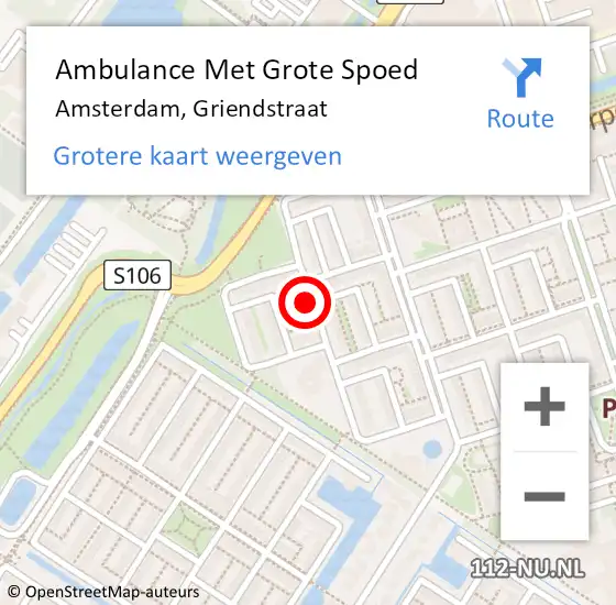 Locatie op kaart van de 112 melding: Ambulance Met Grote Spoed Naar Amsterdam, Griendstraat op 8 mei 2022 06:59