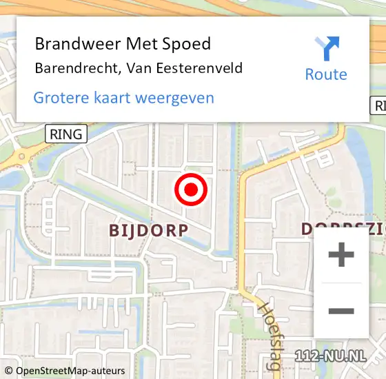 Locatie op kaart van de 112 melding: Brandweer Met Spoed Naar Barendrecht, Van Eesterenveld op 8 mei 2022 07:16