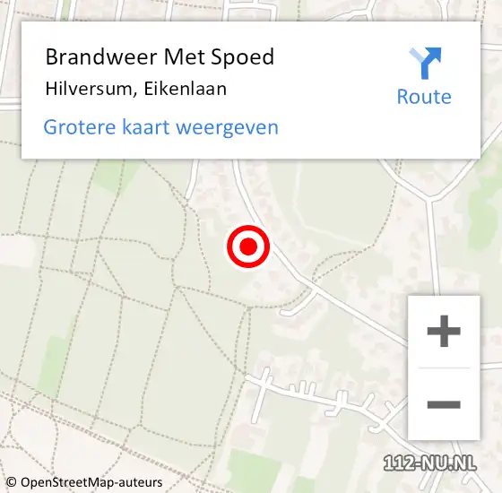 Locatie op kaart van de 112 melding: Brandweer Met Spoed Naar Hilversum, Eikenlaan op 8 mei 2022 07:29