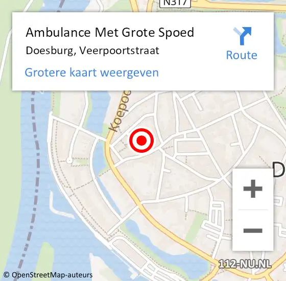 Locatie op kaart van de 112 melding: Ambulance Met Grote Spoed Naar Doesburg, Veerpoortstraat op 8 mei 2022 08:00