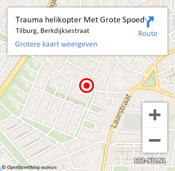 Locatie op kaart van de 112 melding: Trauma helikopter Met Grote Spoed Naar Tilburg, Berkdijksestraat op 8 mei 2022 08:40