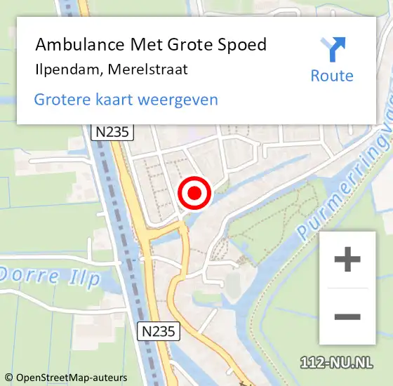 Locatie op kaart van de 112 melding: Ambulance Met Grote Spoed Naar Ilpendam, Merelstraat op 8 mei 2022 09:13