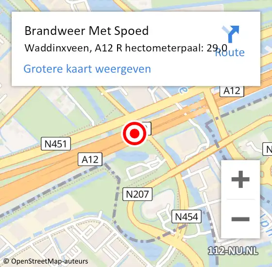 Locatie op kaart van de 112 melding: Brandweer Met Spoed Naar Waddinxveen, A12 L hectometerpaal: 29,7 op 16 juli 2014 18:08