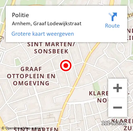 Locatie op kaart van de 112 melding: Politie Arnhem, Graaf Lodewijkstraat op 8 mei 2022 09:34