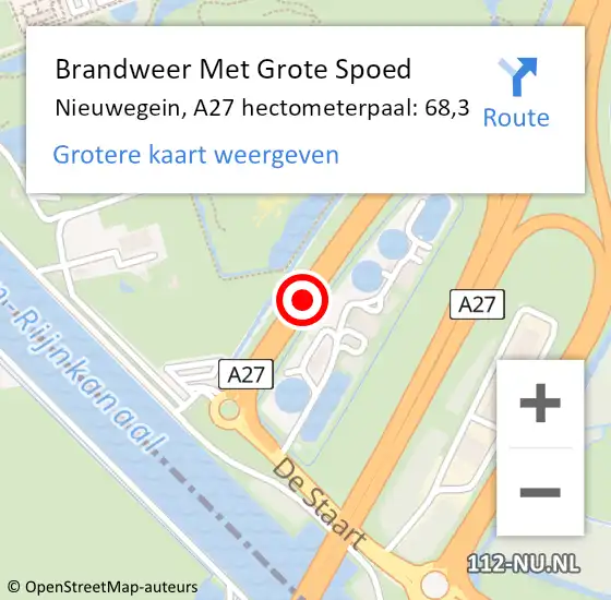 Locatie op kaart van de 112 melding: Brandweer Met Grote Spoed Naar Nieuwegein, A27 hectometerpaal: 68,3 op 8 mei 2022 09:54