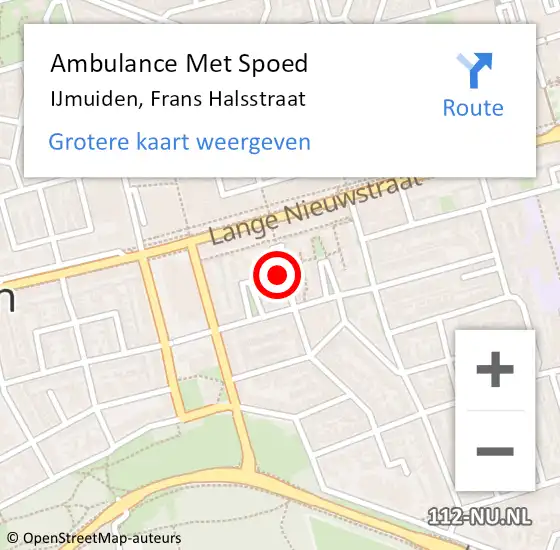 Locatie op kaart van de 112 melding: Ambulance Met Spoed Naar IJmuiden, Frans Halsstraat op 8 mei 2022 10:12