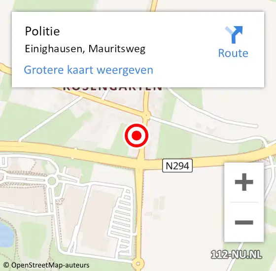 Locatie op kaart van de 112 melding: Politie Einighausen, Mauritsweg op 8 mei 2022 10:51