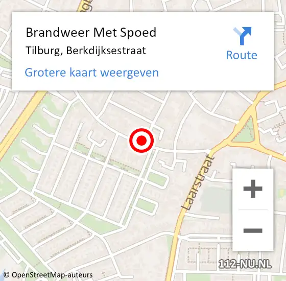 Locatie op kaart van de 112 melding: Brandweer Met Spoed Naar Tilburg, Berkdijksestraat op 8 mei 2022 10:56