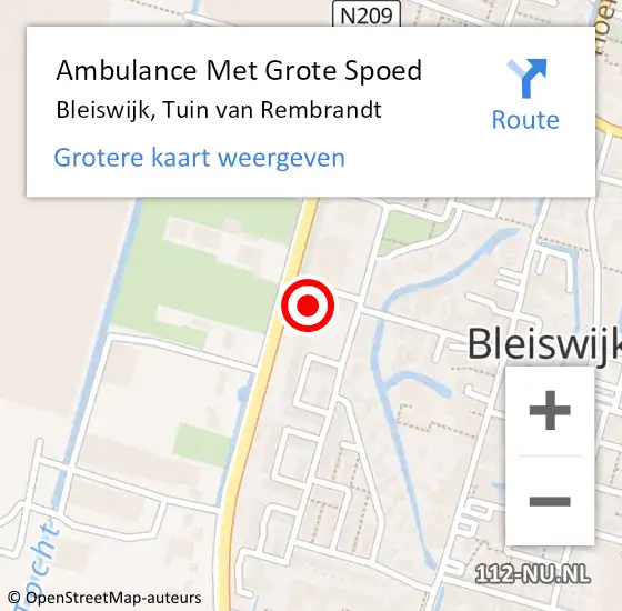 Locatie op kaart van de 112 melding: Ambulance Met Grote Spoed Naar Bleiswijk, Tuin van Rembrandt op 8 mei 2022 11:35