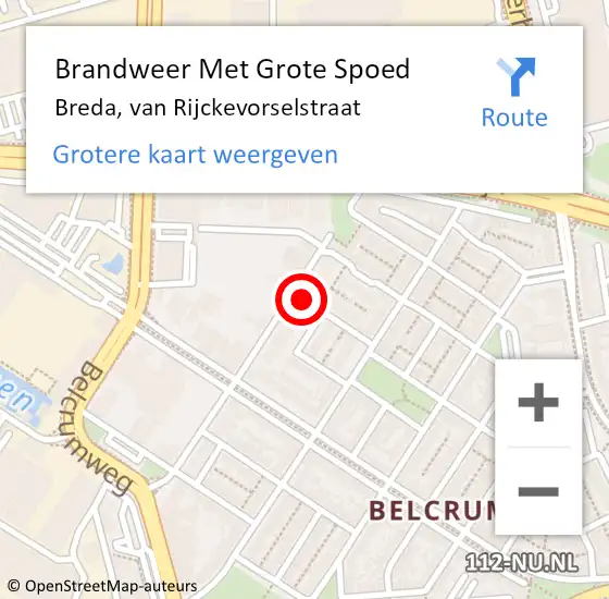 Locatie op kaart van de 112 melding: Brandweer Met Grote Spoed Naar Breda, van Rijckevorselstraat op 8 mei 2022 11:40