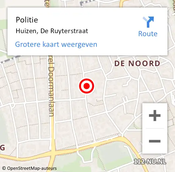 Locatie op kaart van de 112 melding: Politie Huizen, De Ruyterstraat op 8 mei 2022 11:40