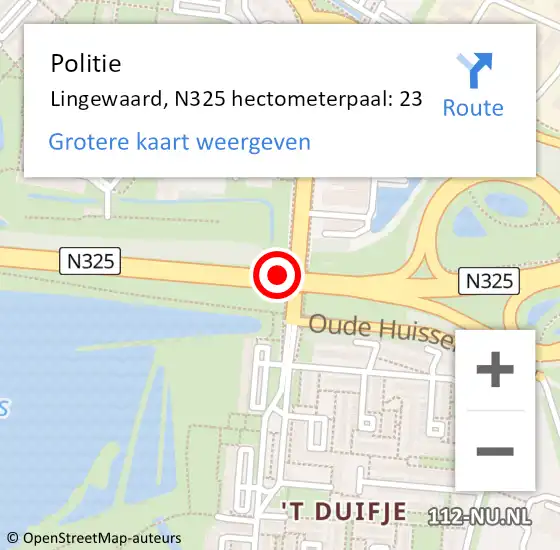 Locatie op kaart van de 112 melding: Politie Lingewaard, N325 hectometerpaal: 23 op 8 mei 2022 11:43