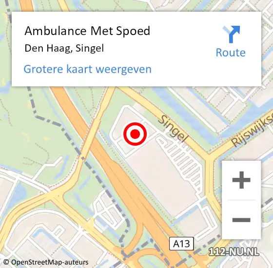 Locatie op kaart van de 112 melding: Ambulance Met Spoed Naar Den Haag, Singel op 8 mei 2022 11:44