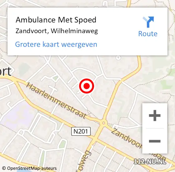 Locatie op kaart van de 112 melding: Ambulance Met Spoed Naar Zandvoort, Wilhelminaweg op 8 mei 2022 11:48