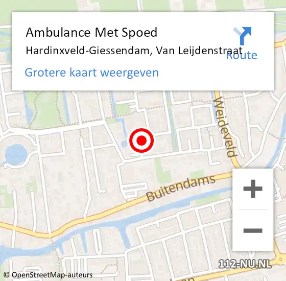 Locatie op kaart van de 112 melding: Ambulance Met Spoed Naar Hardinxveld-Giessendam, Van Leijdenstraat op 8 mei 2022 12:01
