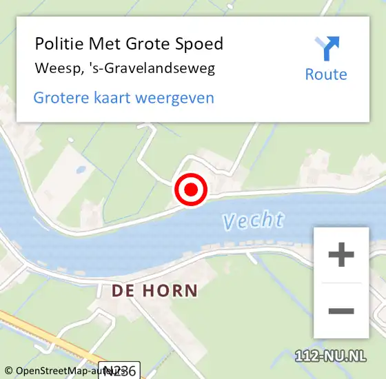 Locatie op kaart van de 112 melding: Politie Met Grote Spoed Naar Weesp, 's-Gravelandseweg op 8 mei 2022 12:01