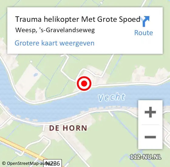 Locatie op kaart van de 112 melding: Trauma helikopter Met Grote Spoed Naar Weesp, 's-Gravelandseweg op 8 mei 2022 12:03