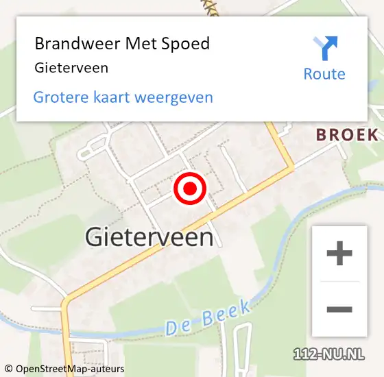 Locatie op kaart van de 112 melding: Brandweer Met Spoed Naar Gieterveen op 8 mei 2022 12:22