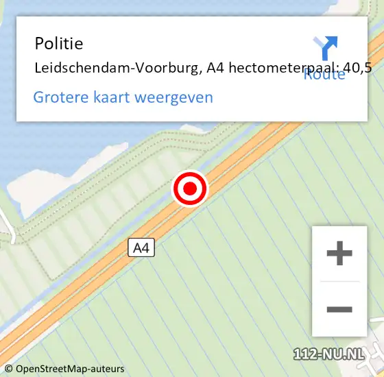 Locatie op kaart van de 112 melding: Politie Leidschendam-Voorburg, A4 hectometerpaal: 40,5 op 8 mei 2022 12:47