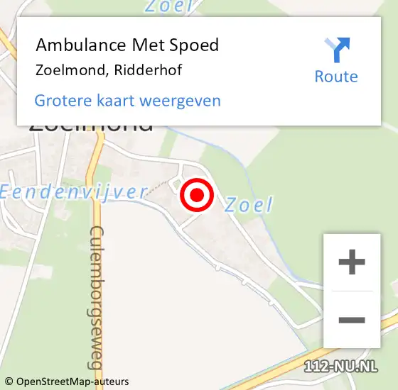 Locatie op kaart van de 112 melding: Ambulance Met Spoed Naar Zoelmond, Ridderhof op 8 mei 2022 12:49