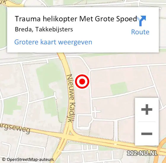 Locatie op kaart van de 112 melding: Trauma helikopter Met Grote Spoed Naar Breda, Takkebijsters op 8 mei 2022 13:09