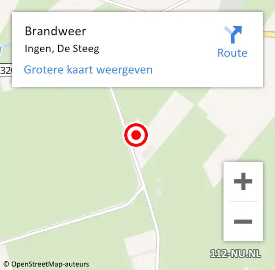 Locatie op kaart van de 112 melding: Brandweer Ingen, De Steeg op 8 mei 2022 13:19