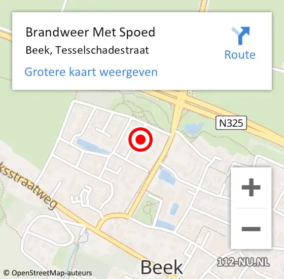 Locatie op kaart van de 112 melding: Brandweer Met Spoed Naar Beek, Tesselschadestraat op 8 mei 2022 13:32