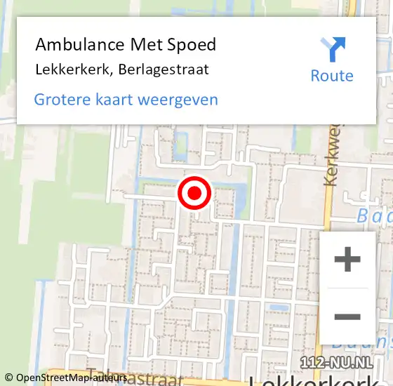 Locatie op kaart van de 112 melding: Ambulance Met Spoed Naar Lekkerkerk, Berlagestraat op 8 mei 2022 13:33