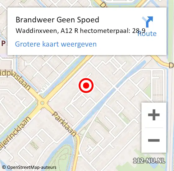 Locatie op kaart van de 112 melding: Brandweer Geen Spoed Naar Waddinxveen, A12 L hectometerpaal: 27,4 op 16 juli 2014 18:31