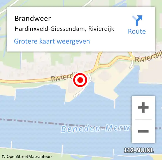 Locatie op kaart van de 112 melding: Brandweer Hardinxveld-Giessendam, Rivierdijk op 8 mei 2022 14:17