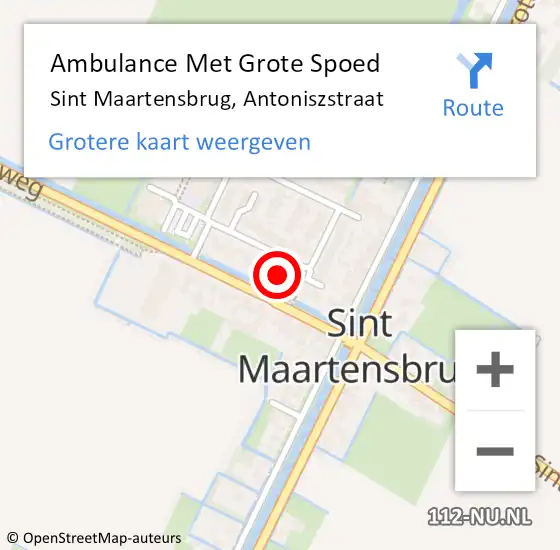 Locatie op kaart van de 112 melding: Ambulance Met Grote Spoed Naar Sint Maartensbrug, Antoniszstraat op 8 mei 2022 15:02