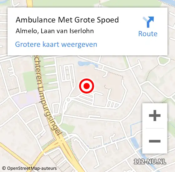 Locatie op kaart van de 112 melding: Ambulance Met Grote Spoed Naar Almelo, Laan van Iserlohn op 8 mei 2022 15:09
